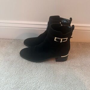 Calvin Klein Black ankle suede boot with gold accent short Heel Size 8M